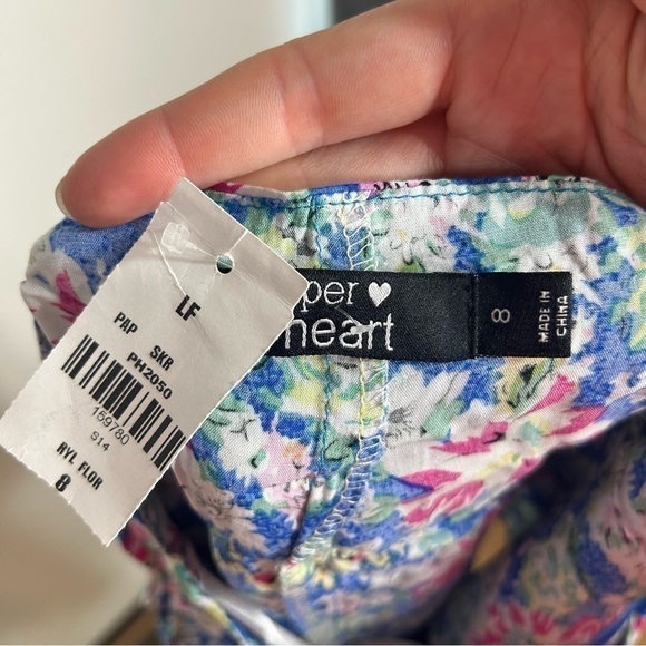 LF Paper Heart Colorful Floral Skort Skirt Shorts NWT Sz 8 Blue Pink Lace Hem - Picture 7 of 7